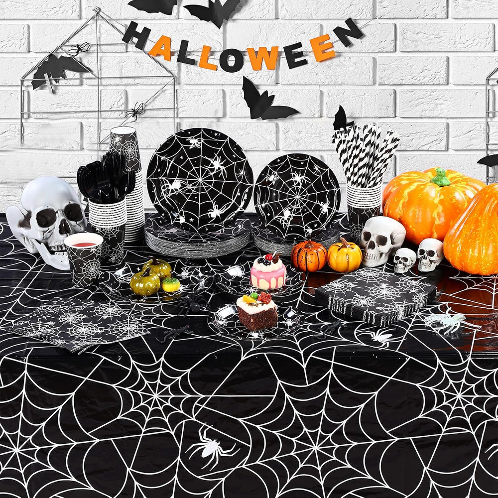 Funnymoom 452 Pcs Halloween Spiderweb Party Supplies Tableware for 50 Guest