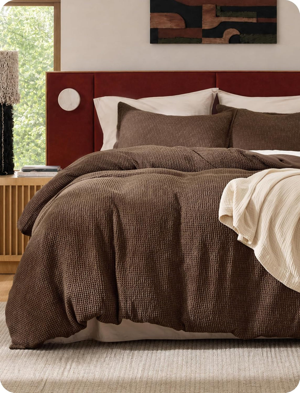 Bedsure PureWoven Space-Dyed Cotton Waffle Duvet Cover Set, King, Brown
