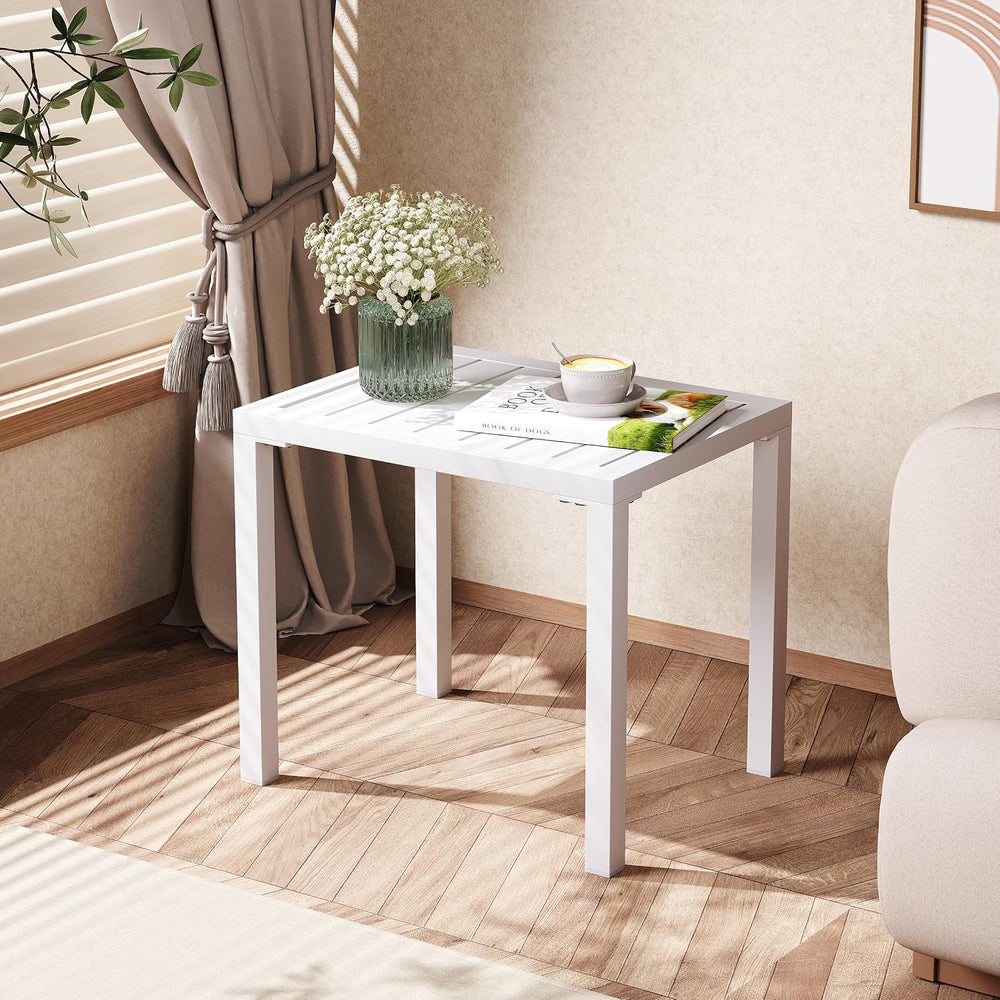 Aluminum Outdoor Side Table, Small Patio Coffee Bistro End Table, White
