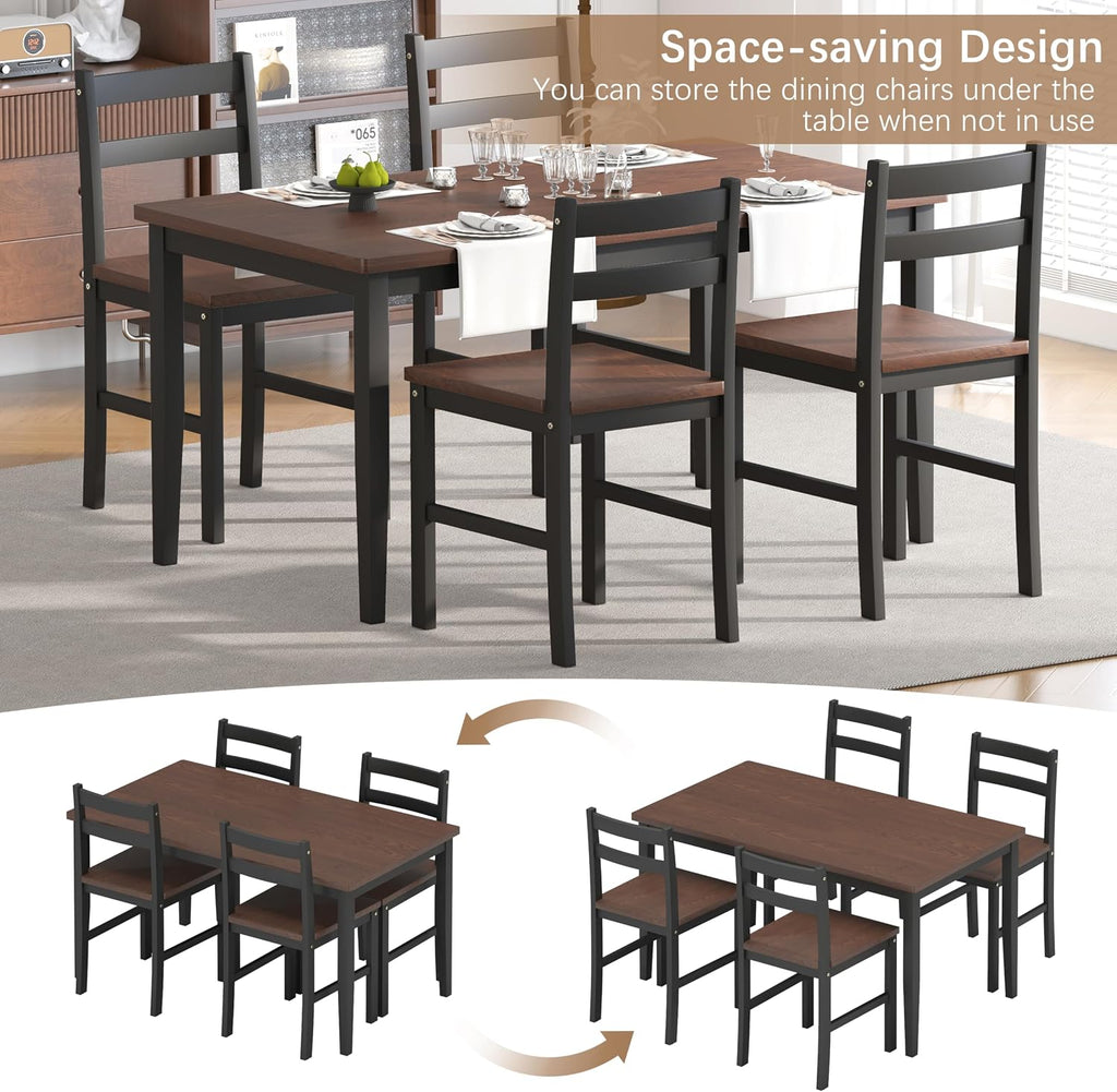 5 piece dining table set, solid wood dining, side view