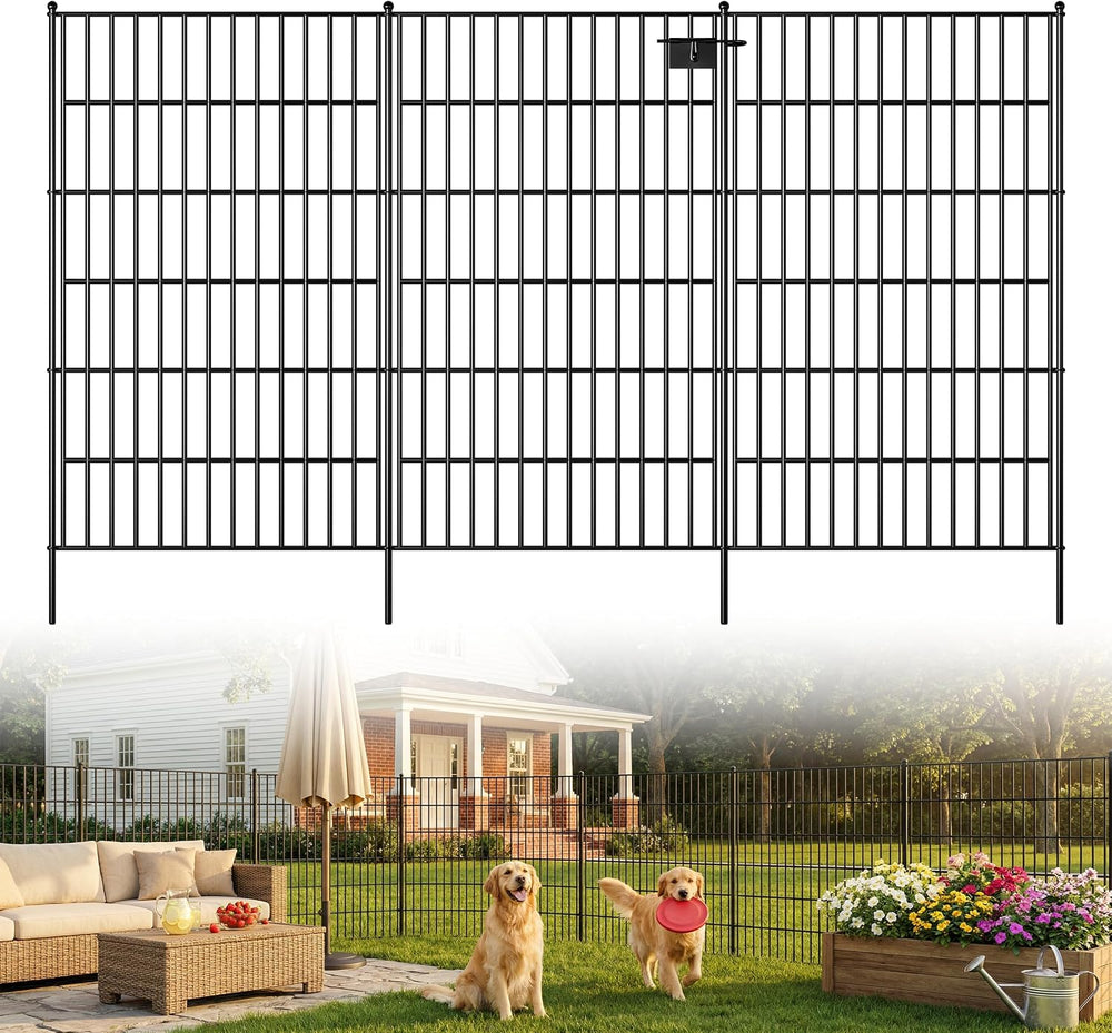 Toolterritary 10 Panels No Dig Garden Fence with Gate, 48in(H) x 26.0ft(L) Ru...