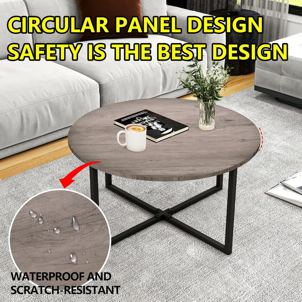 HOMERECOMMEND Round Coffee Table Nesting Tables for Living Room,Black+Grey