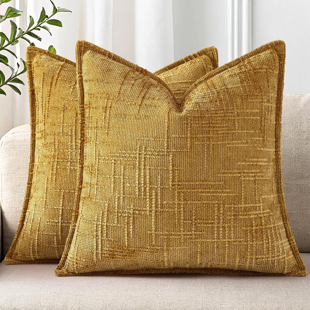 decorUhome Chenille Fall Throw Pillow Covers 20x20 Set of 2, Mustard Yellow