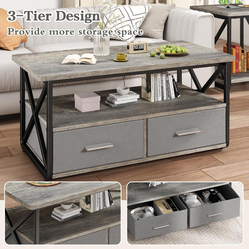 DKLGG 3 Piece Coffee Table Set for Living Room with Fabric Drawers and Storag...