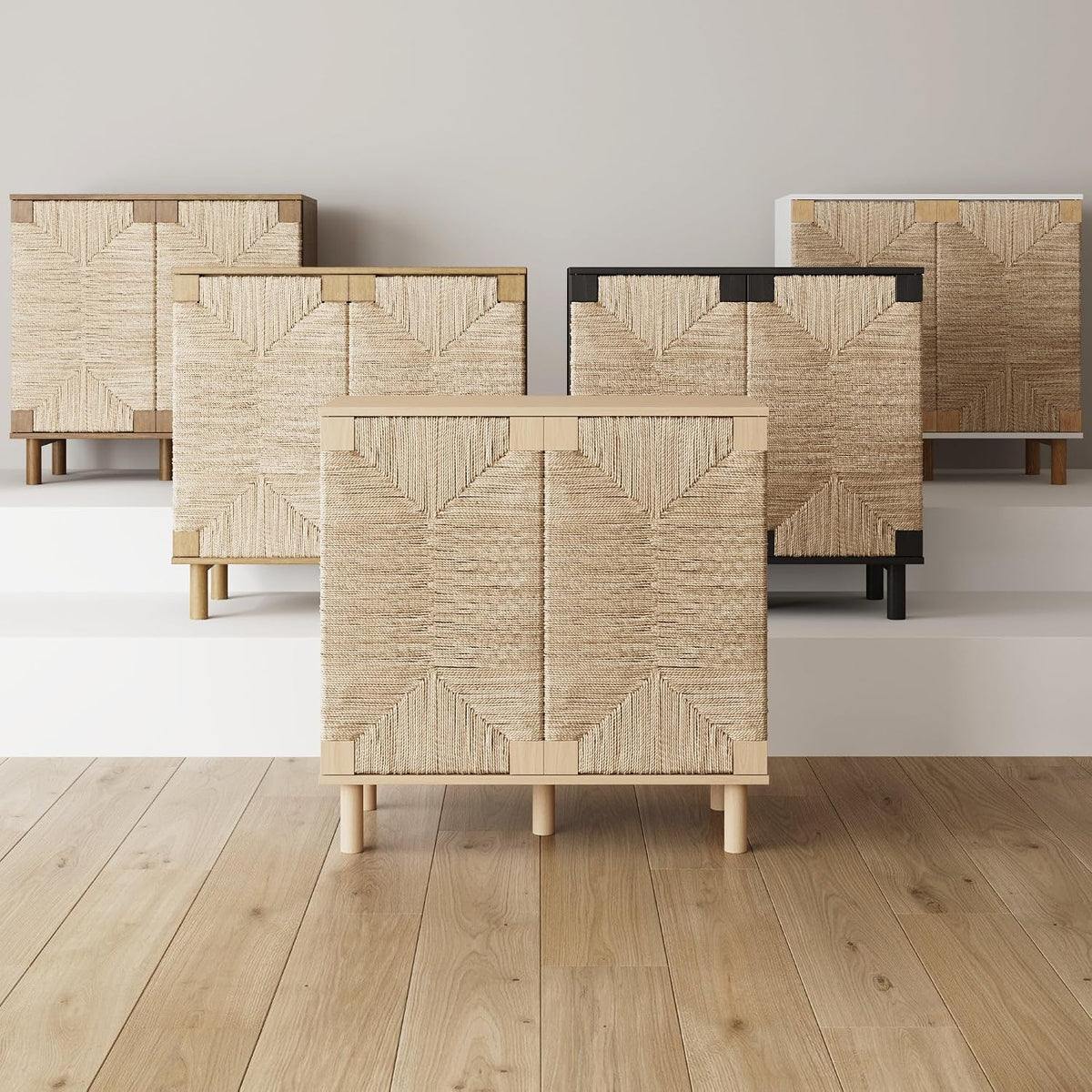 Nathan James Beacon Accent Buffet Sideboard Cabinet, Natural Light Wood Storage with Adjustable Interior Shelf and Seagrass Doors, for Hallway, Entryway or Dining Room, Light Brown