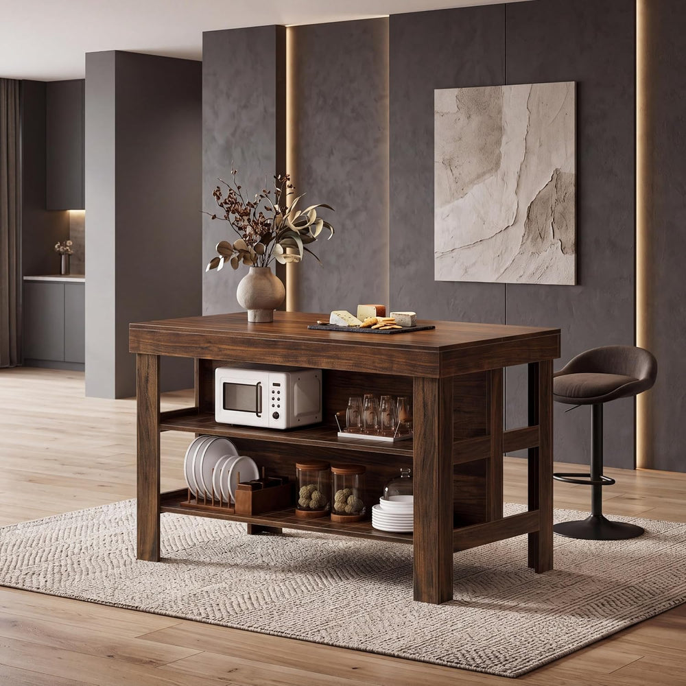 Tribesigns Kitchen Island with Storage Shelves (Rustic Brown)