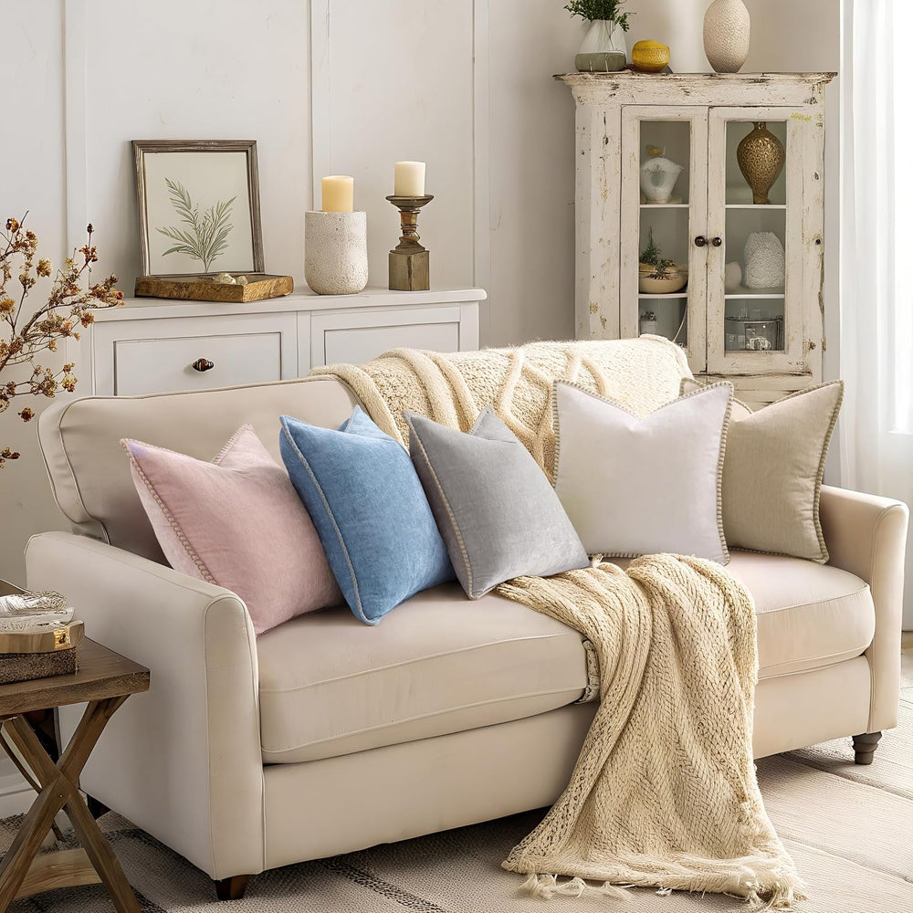 decorUhome Soft Chenille Throw Pillow Covers 24x24 Set of 2 Beige