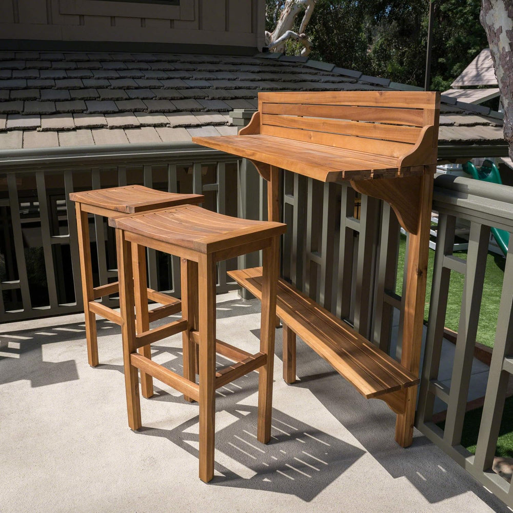 Christopher Knight Home Caribbean Outdoor Acacia Wood Balcony Bar Set, 3-Pcs ...