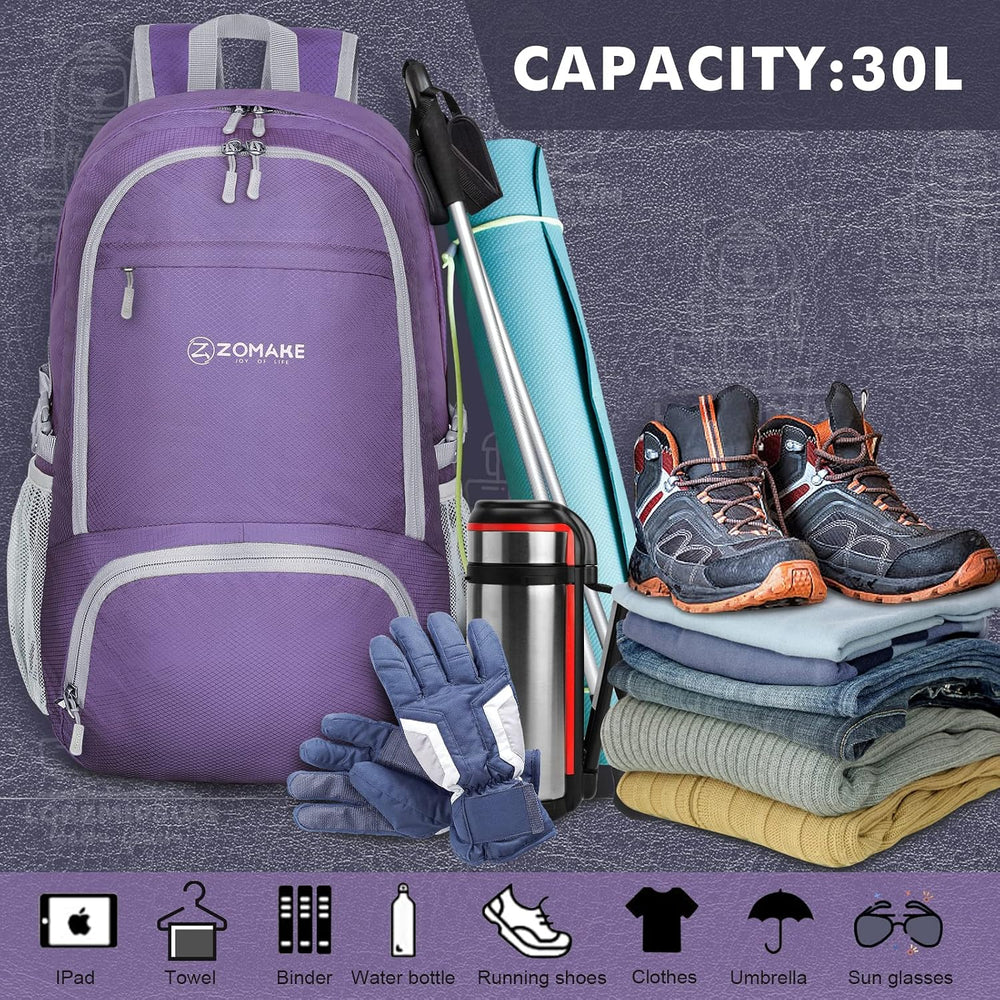 ZOMAKE Lightweight Packable Backpack 30L, Foldable Travel Hiking Daypack