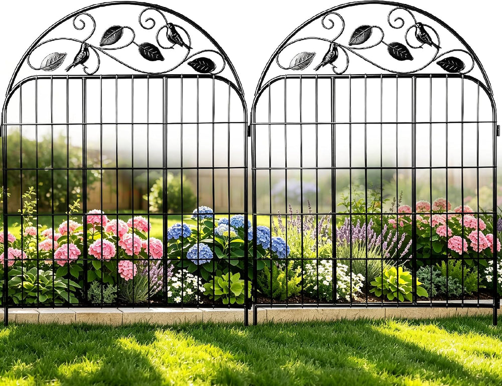 Decorative Garden Fence, 32in H x 12ft L Arched Metal Animal Barrier Fence, R...