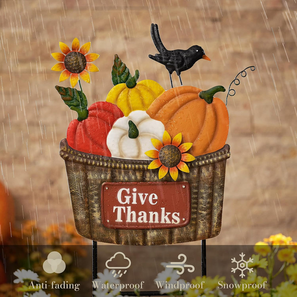 TERESA'S COLLECTIONS Fall Outdoor Decor Metal Pumpkin Garden Stake 29.6&q...