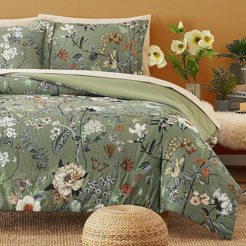 Queen Comforter Set - 7 Pieces Soft Floral Bed in a Bag Queen Bedding Sets