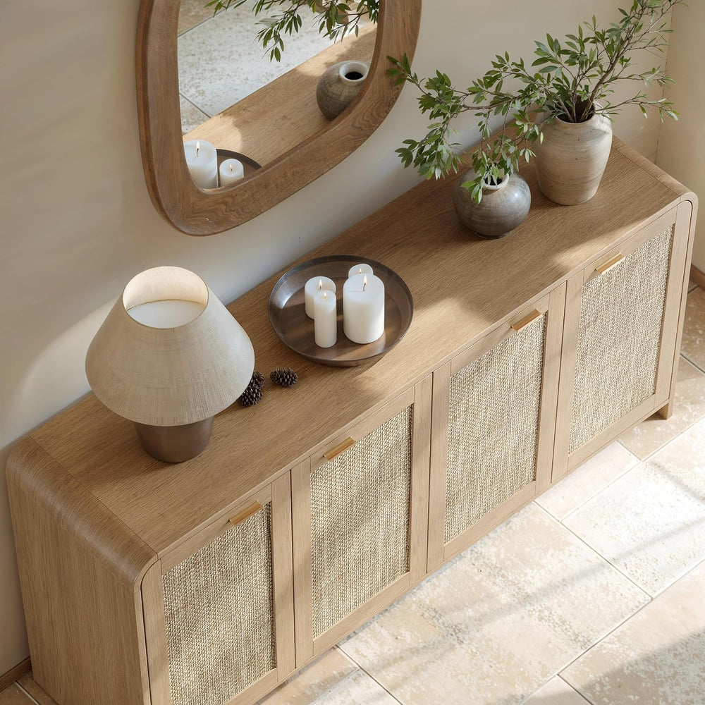 Evermagin 67" Rattan Sideboard Buffet Cabinet with Storage, Natural Oak