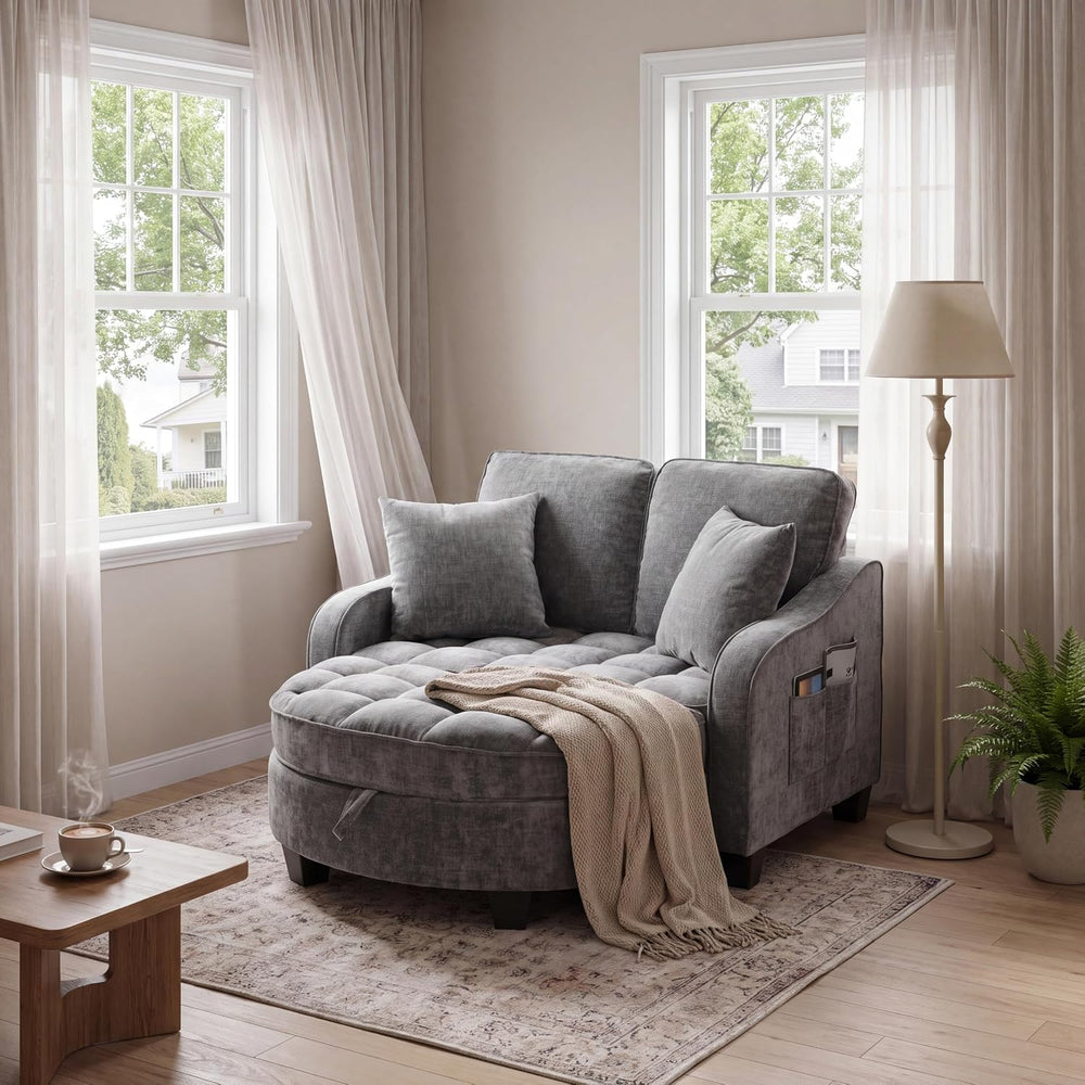 ERYE Chenille Tufted Loveseat Sofa and Ottoman Set