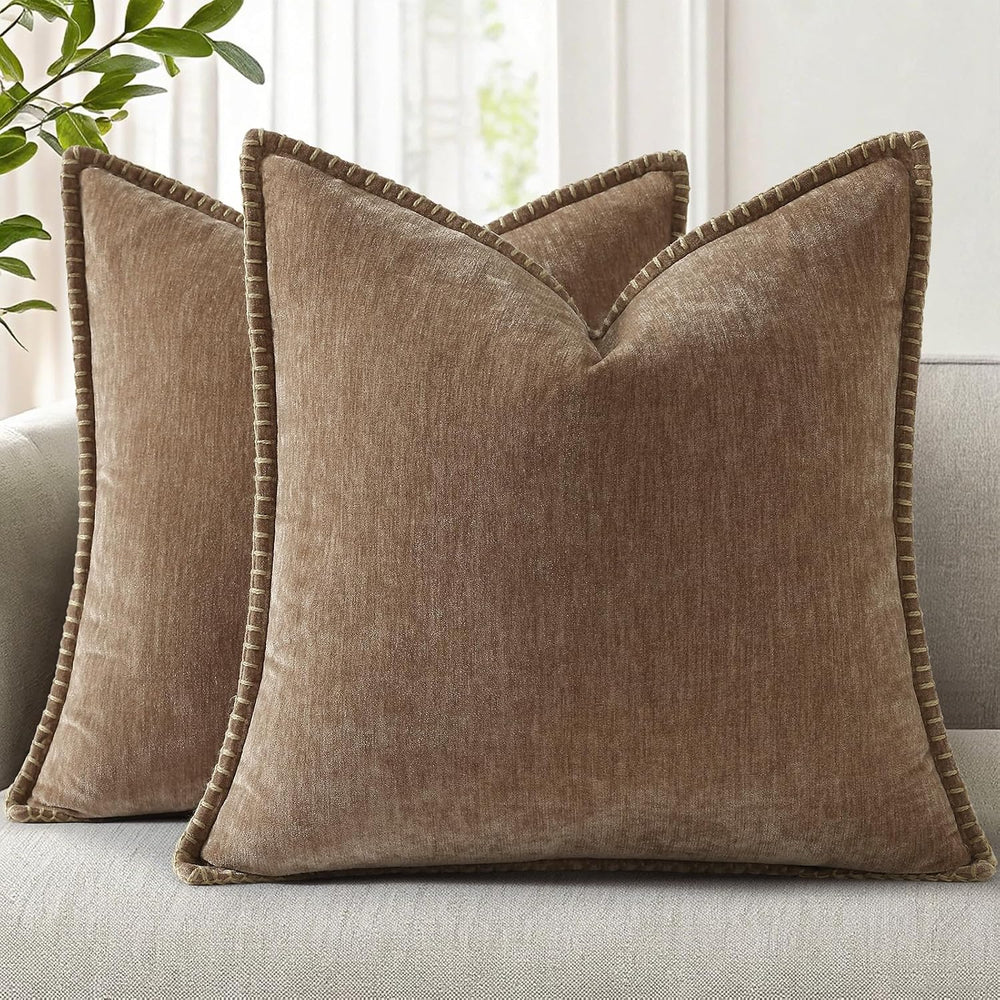 decorUhome Soft Chenille Throw Pillow Covers 24x24 Set of 2 Brown