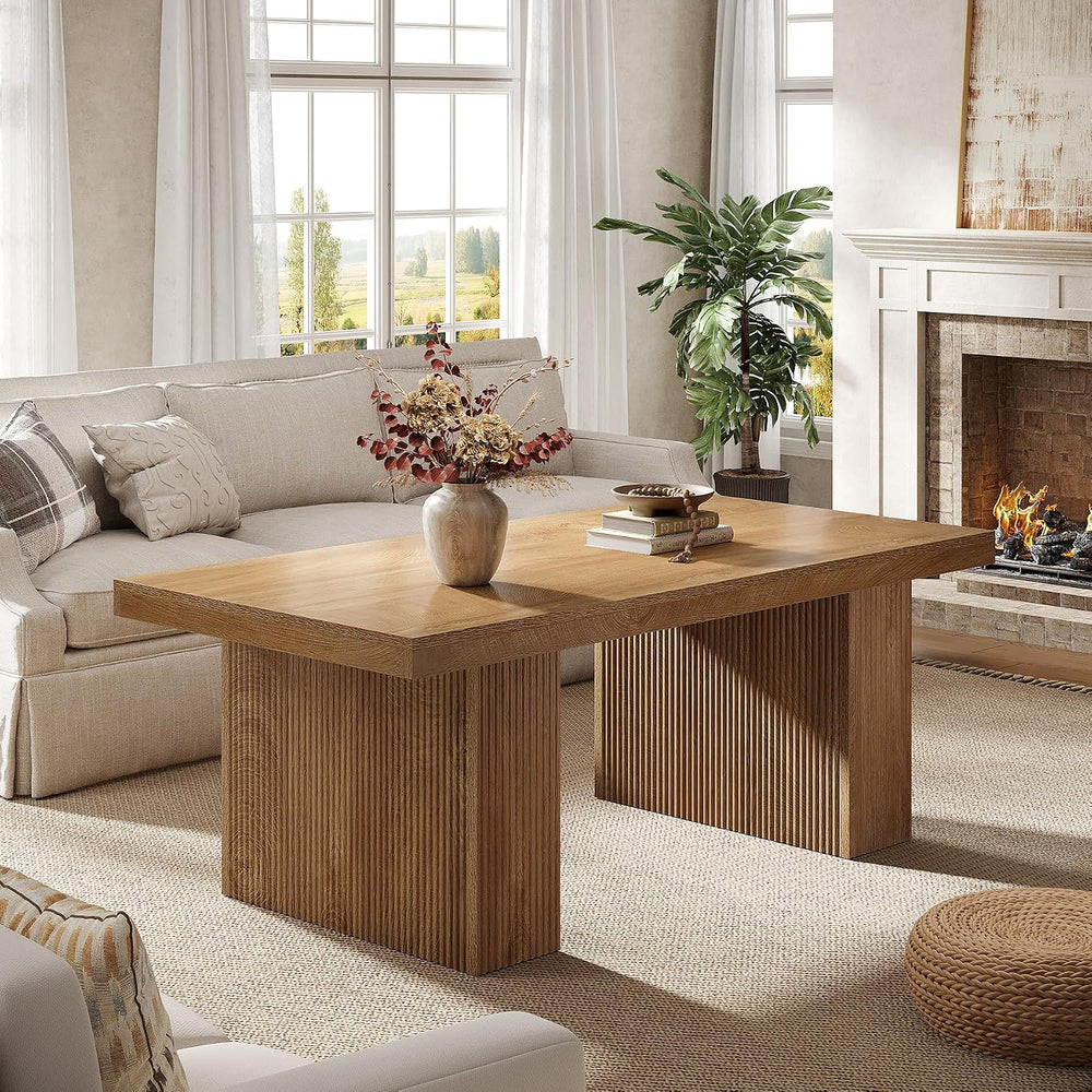 Tribesigns Farmhouse Coffee Table, 47.24 Inch Rectangle Center Table with Lar...
