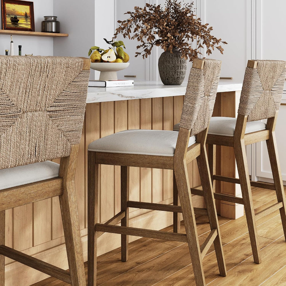 Nathan James Beacon Bohemian Boucle Bar Stool with Back, Bar Height Kitchen I...