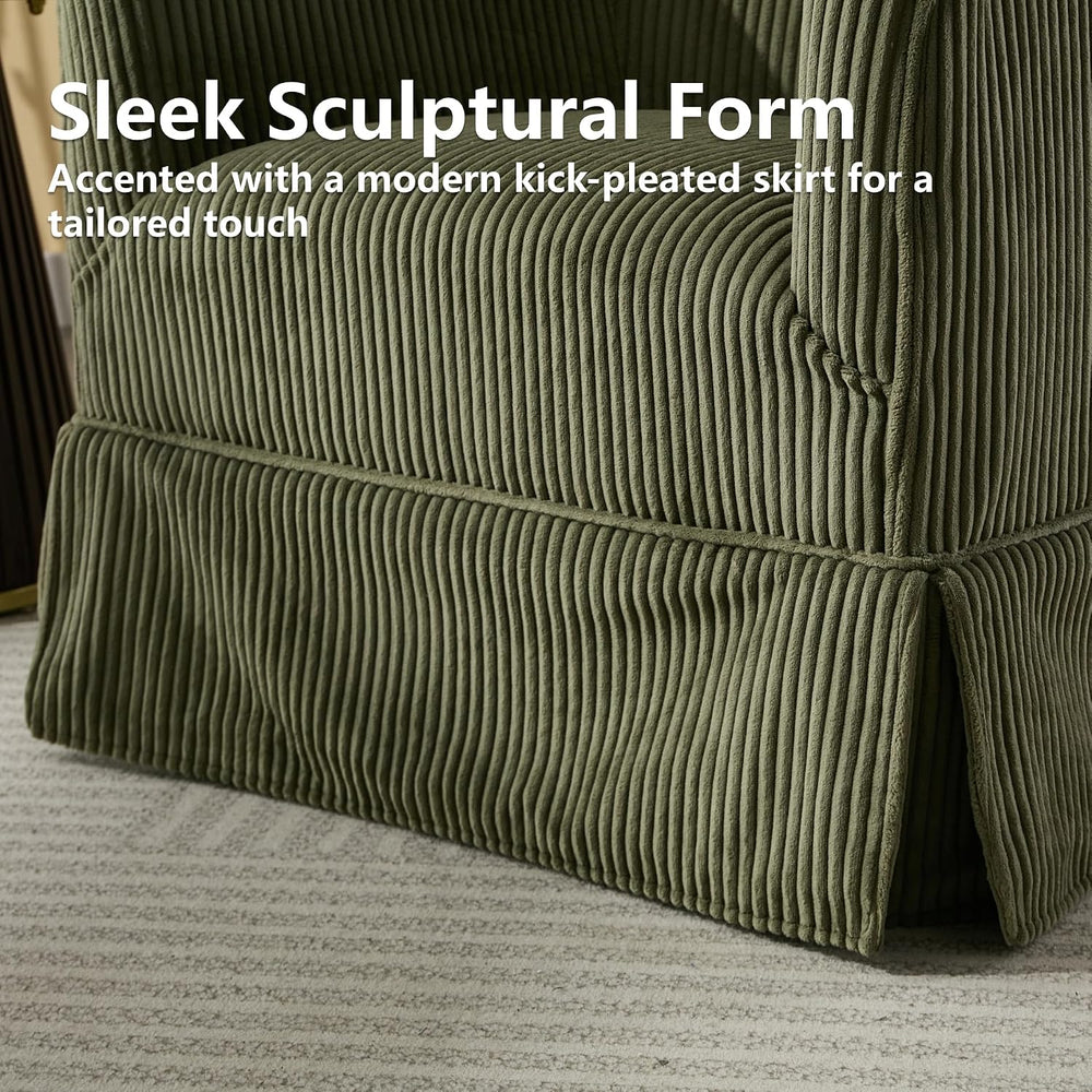 Swivel Accent Chair, Barrel Chair with Skirted Base, Green