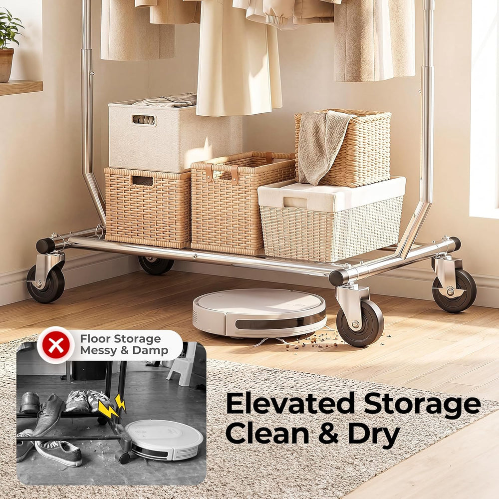 HOKEEPER Clothes Rack Rolling Clothing Racks with Wheels Collapsible