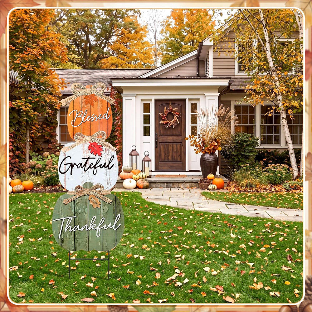 Weysat Fall Outdoor Decor Metal Pumpkin Yard Sign for Porch Lawn Garden