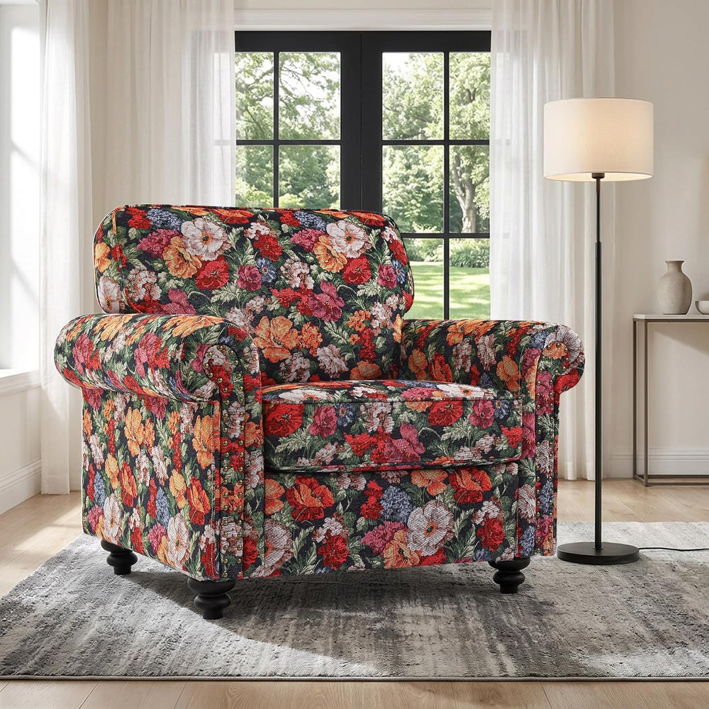 Folral Accent Chair, Comfy Reading Armchair, Black