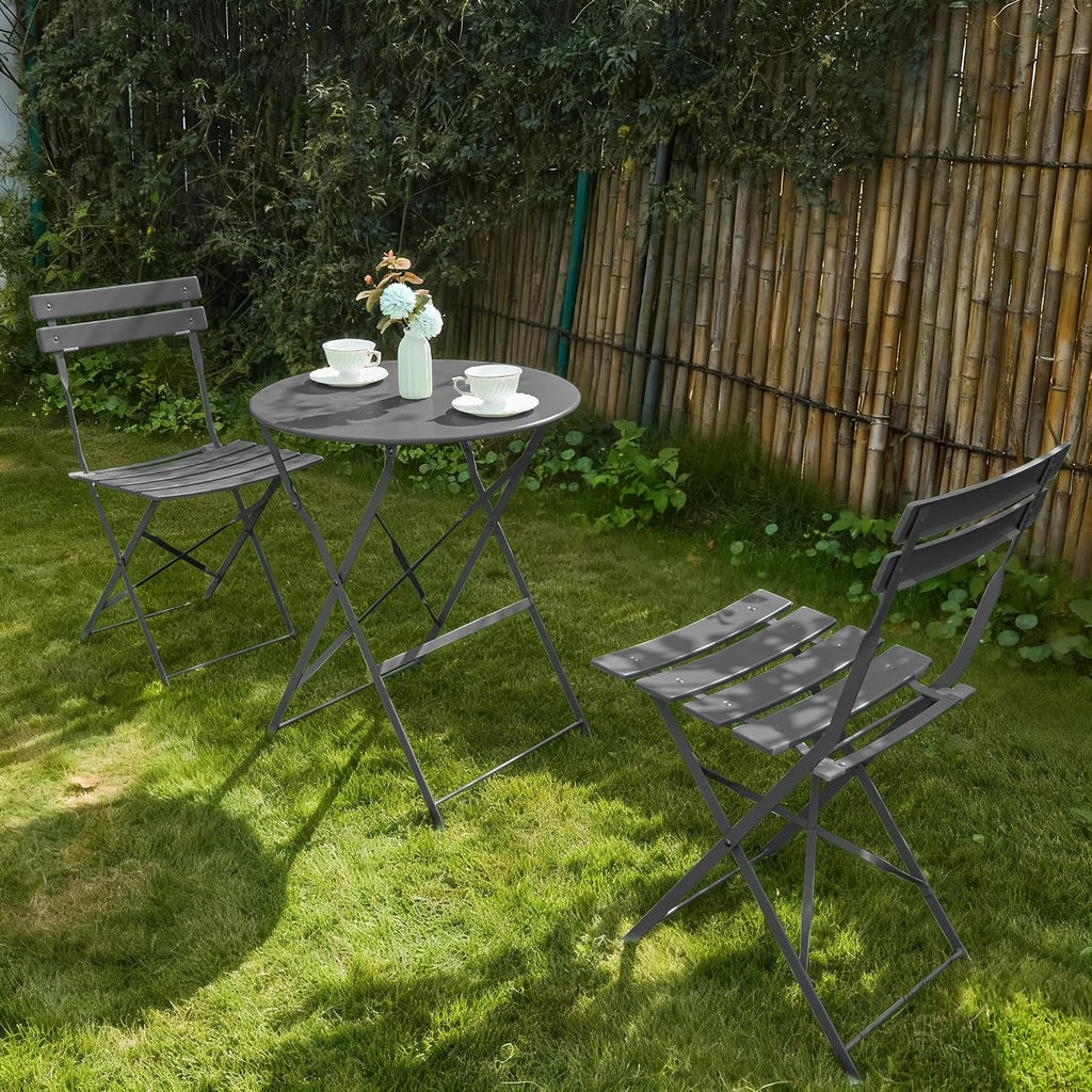 3 Pieces Outdoor Bistro Set, Patio Table and Chairs Set,Grey