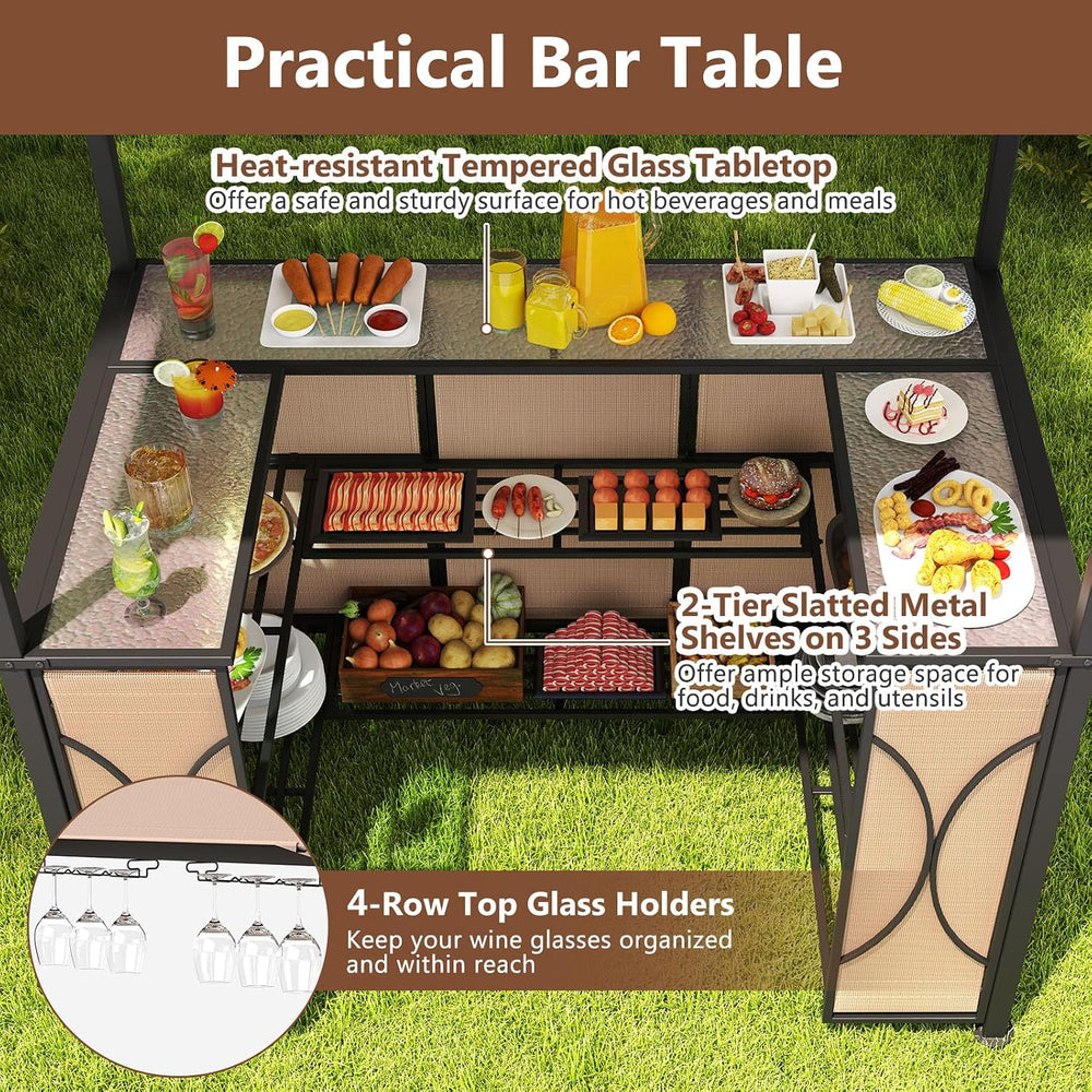 Tangkula 3-Piece Patio Bar Set, Grill Gazebo & 2 Bar Stools with Tempered...