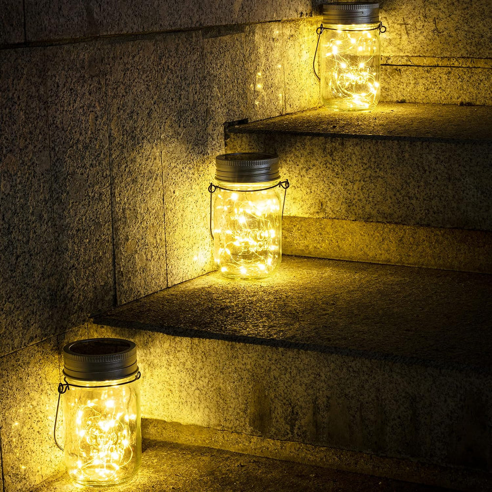 GIGALUMI Hanging Mason Jar Solar Lights, 6 Pack 30 Led Hanging Lantern