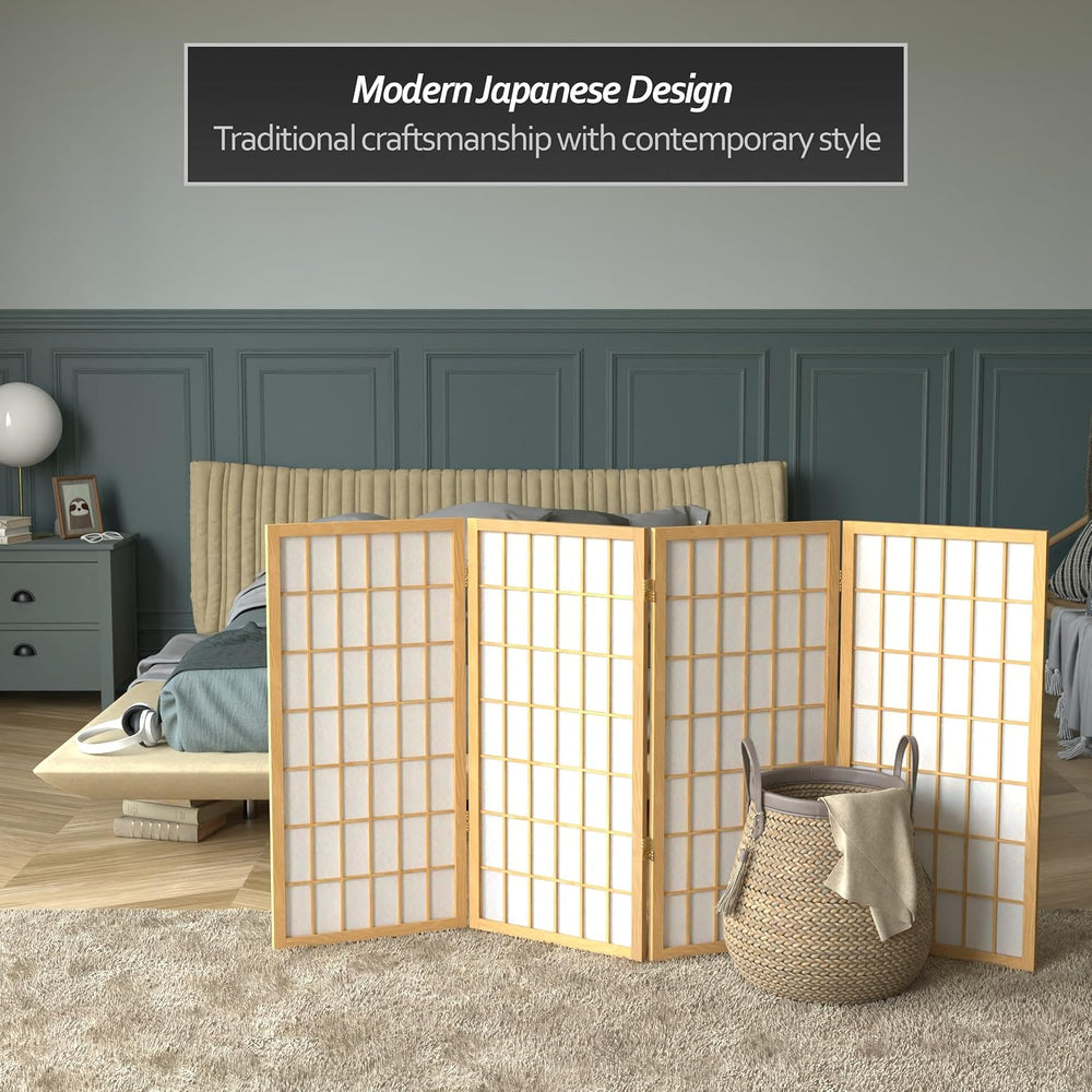 3 ft. Short Window Pane Shoji Screen - Natural - 4 Panels
