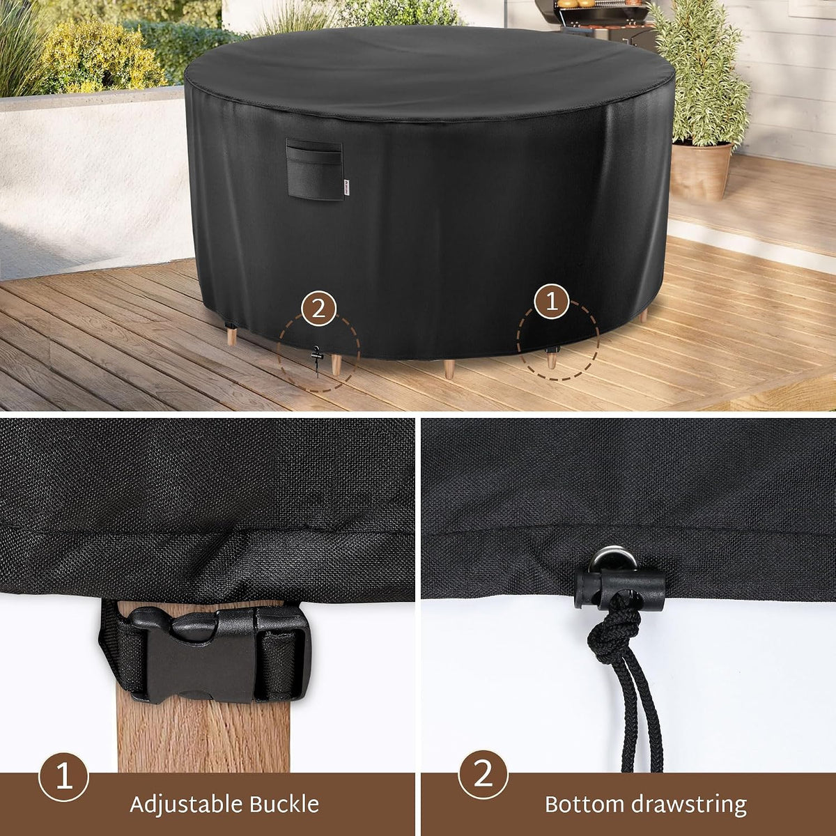 iBirdie Outdoor Round Table Cover 62 x 34 inch, 5 ft, Waterproof, 600D