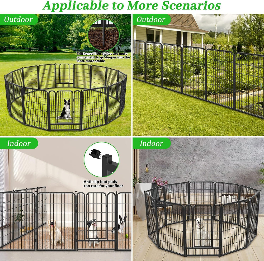 Decorative Garden Fence 24 Pack Black Metal Fence Panels 40in(H) x54ft(L) wit...