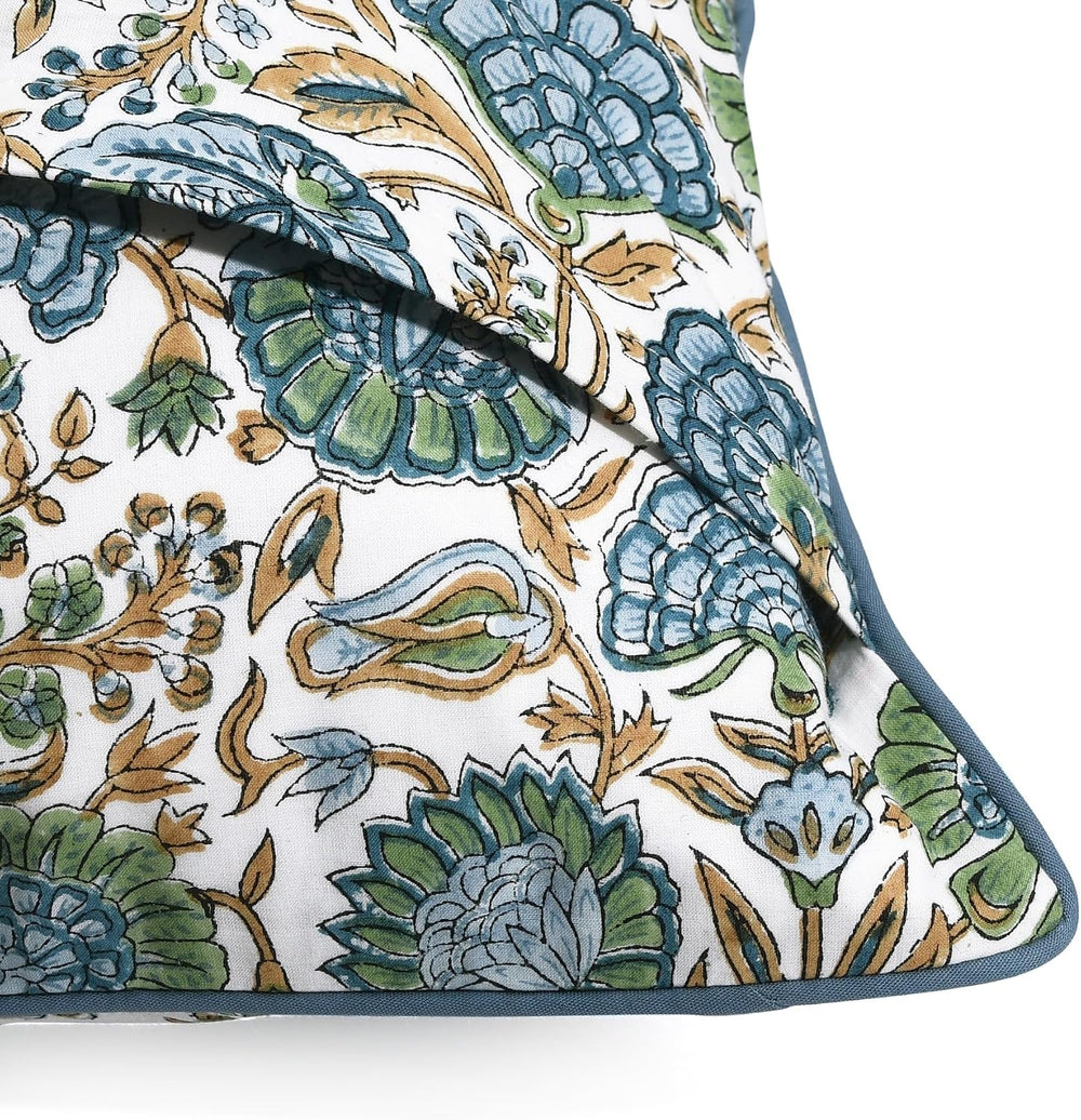 Ridhi Asparagus Green Block Print Cotton Pillow Cover 16x16 Inch Set of 2