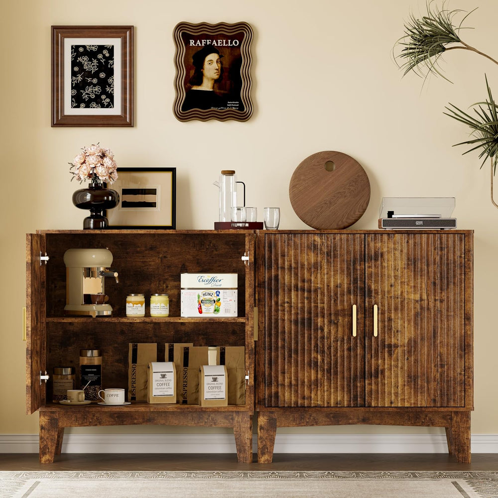 BORNOON Fluted Storage Cabinet with Doors and Adjustable Shelf Sideboard