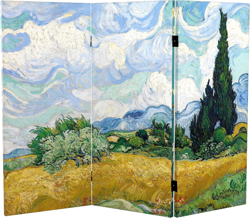 Red Lantern Double Sided Works of Van Gogh Canvas Folding Screen - Almond Blo...