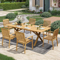MIXPATIO Acacia Wood Patio Dining Set for 6 w/Expandable Table & 6 Chairs