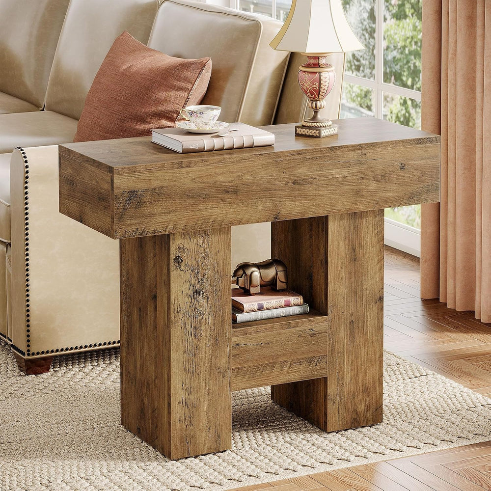 Tribesigns Farmhous End Table, 2-Tier Narrow Side Table with Storage Shelf fo...