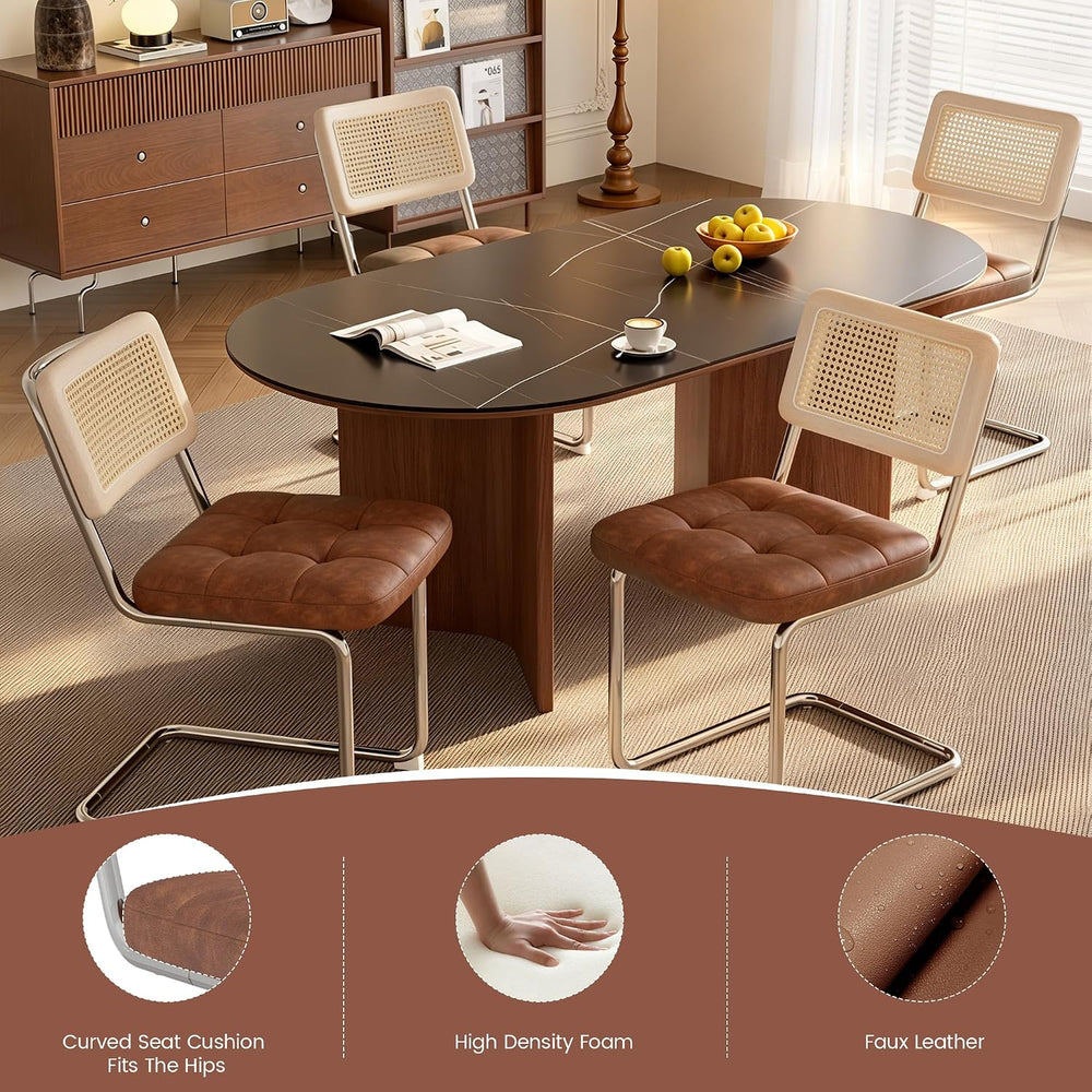 Rattan Dining Chairs, Faux Leather Dining Chairs Set of 2