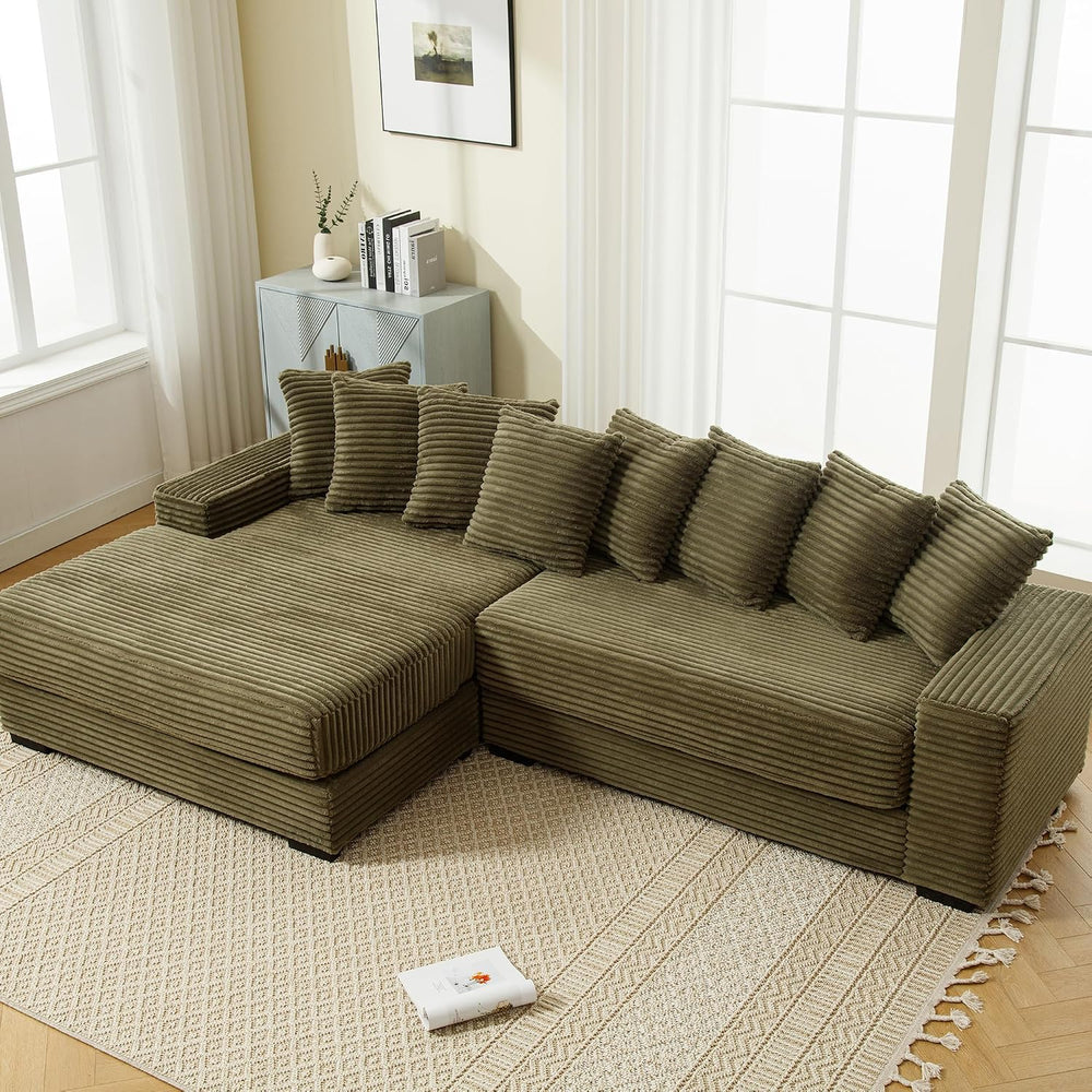111'' Sleeper Sofa Bed Full Size, Corduroy Modular Sectional Sofa, Green
