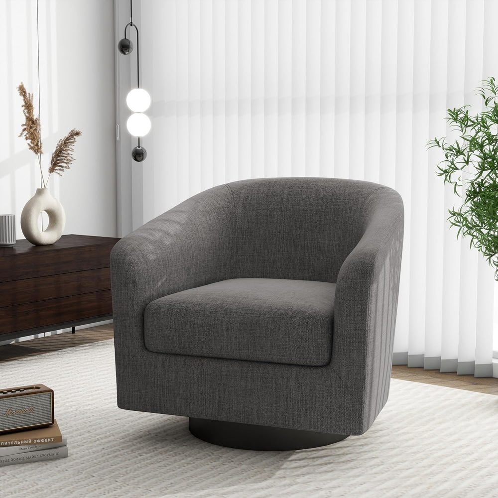 Swivel Barrel Accent Chair, Comfy Reading Armchair, Grey, Set of 2