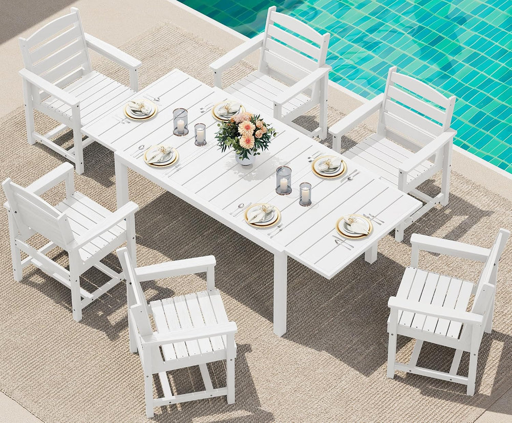 SERWALL 60" - 83" Expandable Outdoor Dining Table and 6 HDPE Chairs...