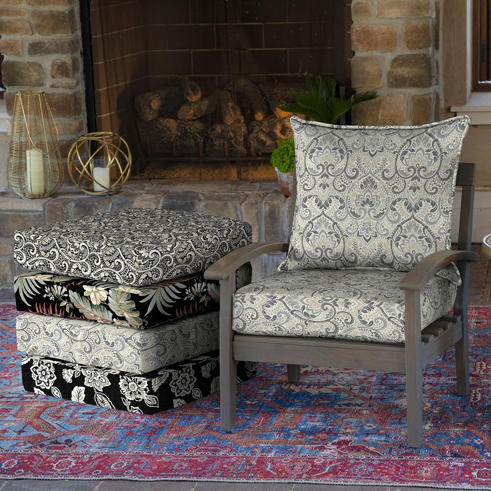 Arden Outdoor Deep Seat Cushion Set, 2-Pack, 24x24, Neutral Damask