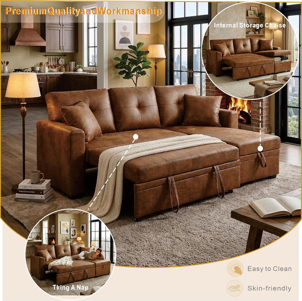 Eafurn Tufted Sectional Sleeper Sofa Pull Out Couch Bed Modern Sofabed
