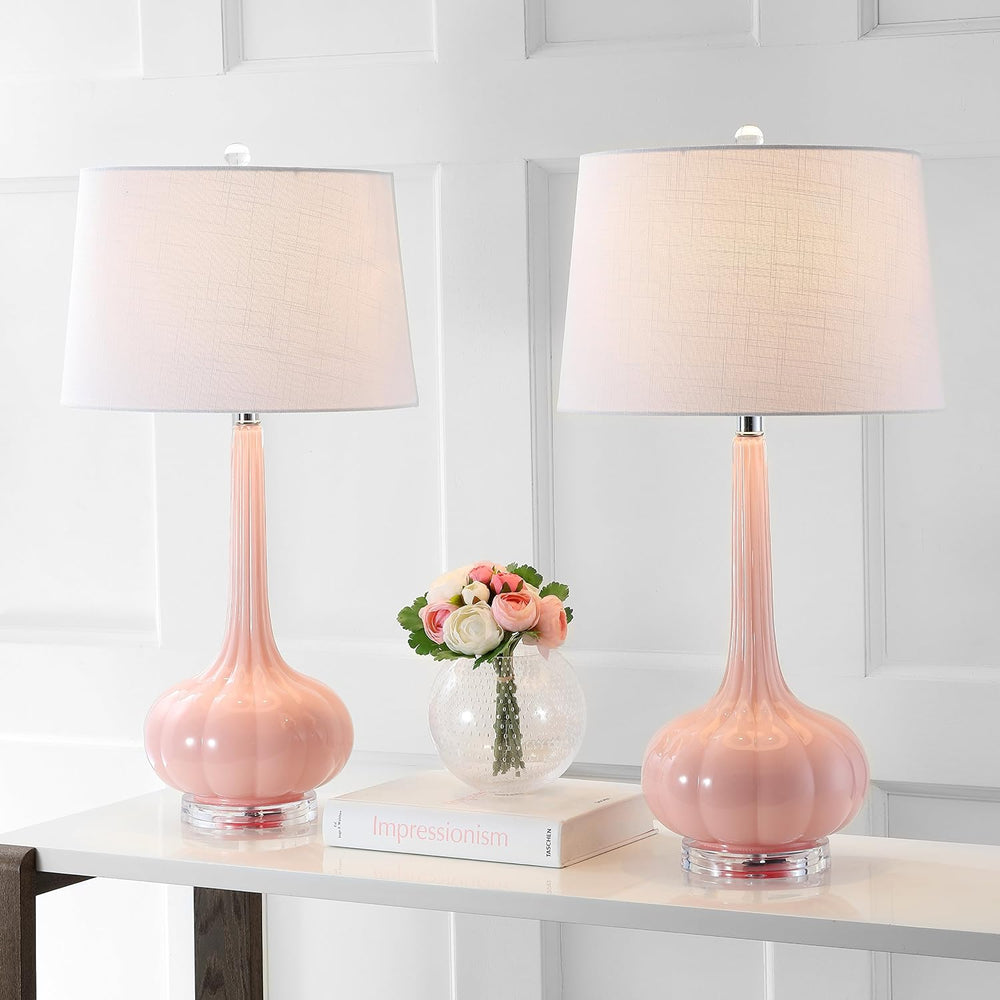 JONATHAN Y Bette Glass Teardrop Table Lamp 28.5", Pink, Set of 2