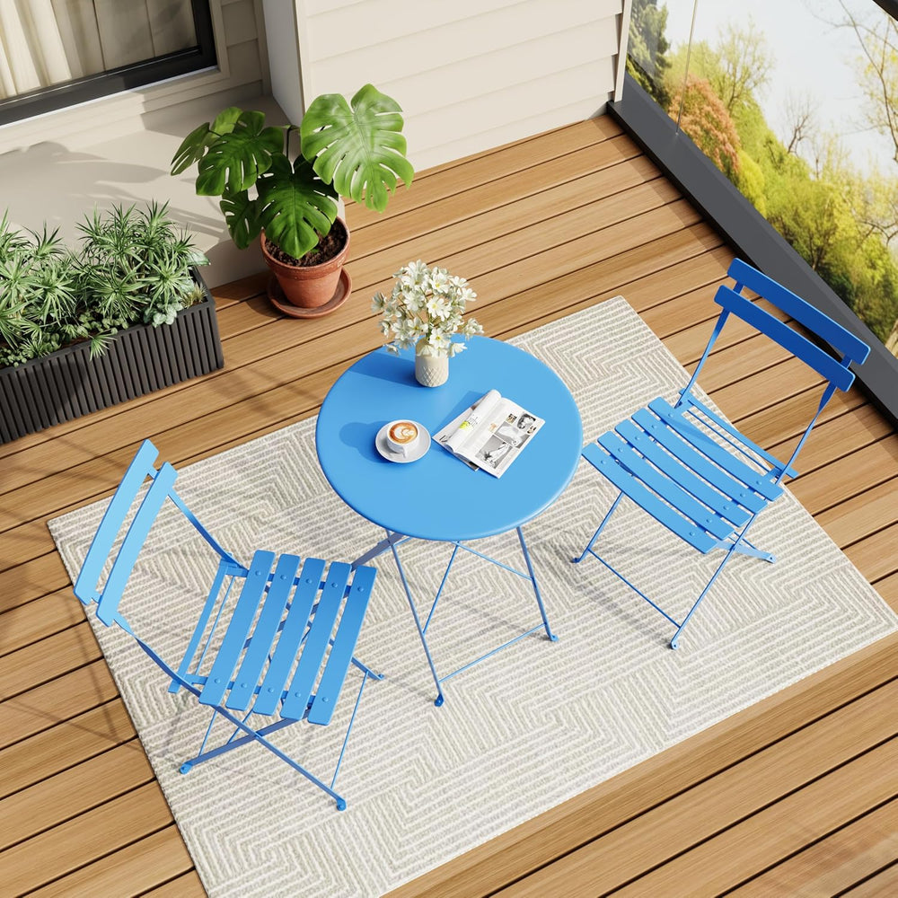 Premium Steel Frame Patio Bistro Set, 3-Piece Outdoor Folding Table and Chair...