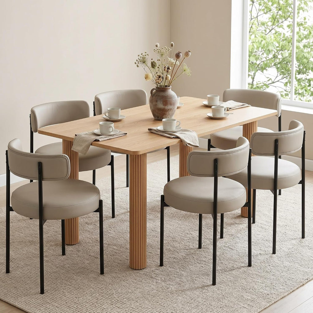 Modern Dining Chairs Set of 6, Faux Leather, Beige Grey