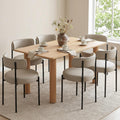 Modern Dining Chairs Set of 6, Faux Leather, Beige Grey