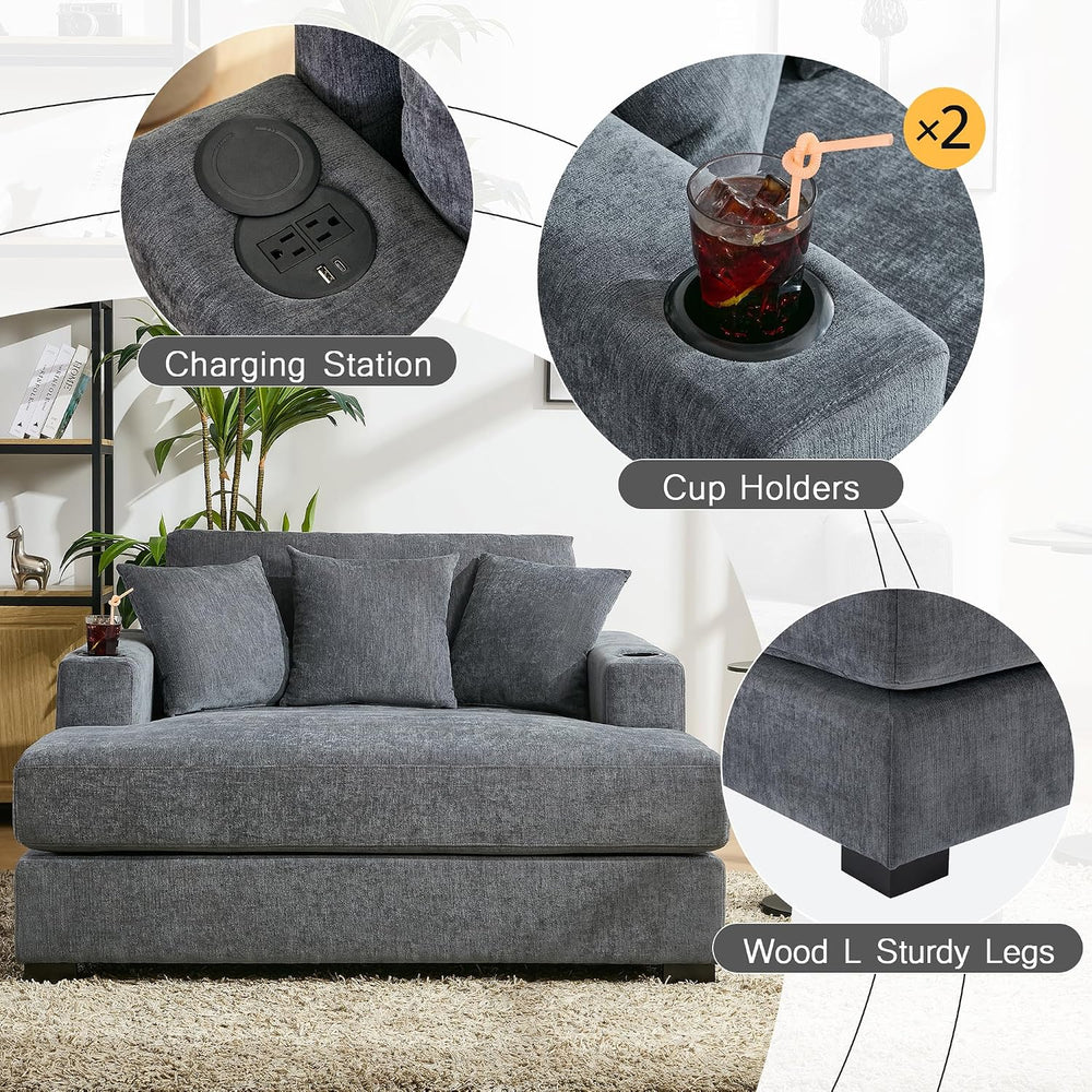 Merax Modern Upholstered Indoor Chaise Lounge with Pillows, Charge Station &a...