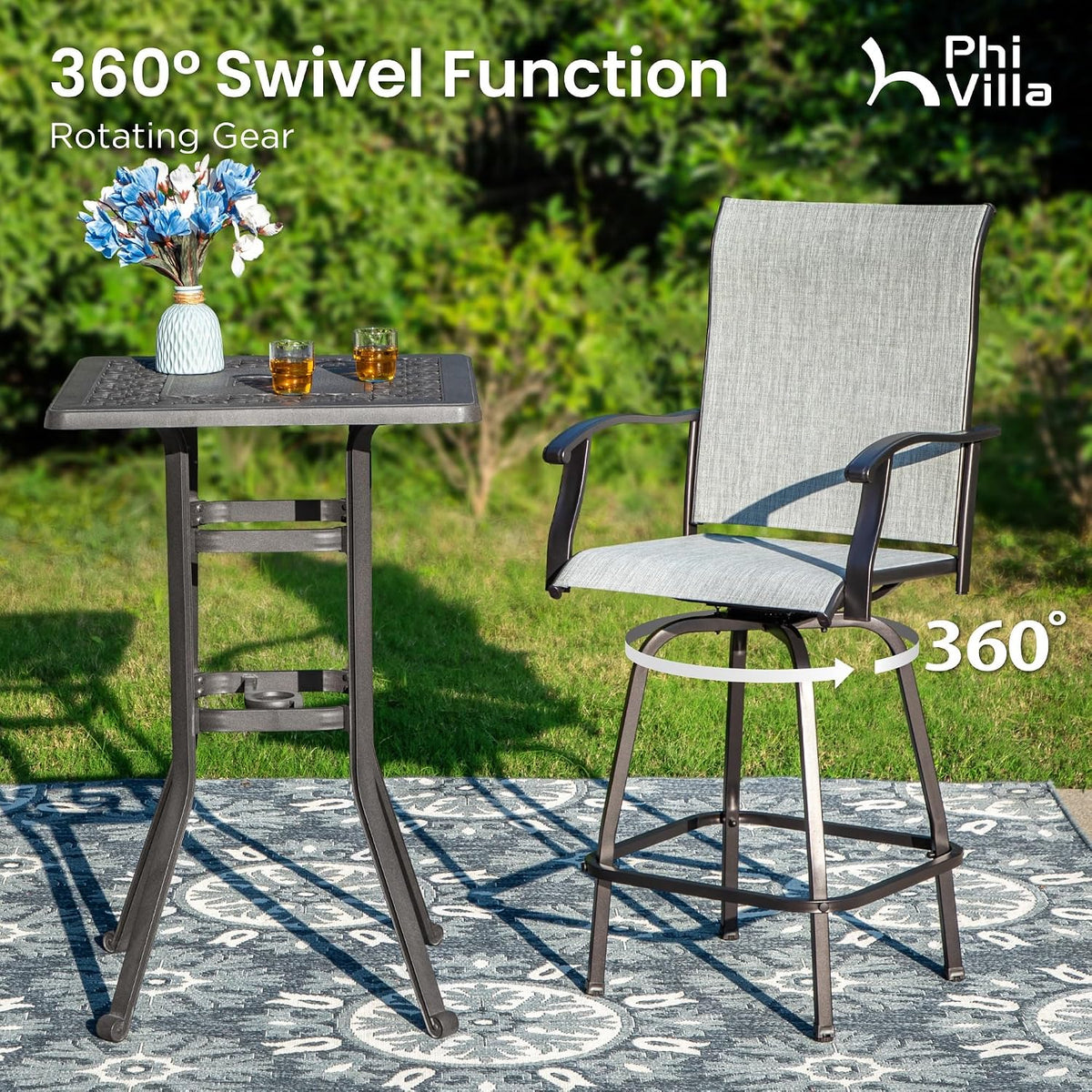 phi villa outdoor swivel bar stools set of showing dimensions
