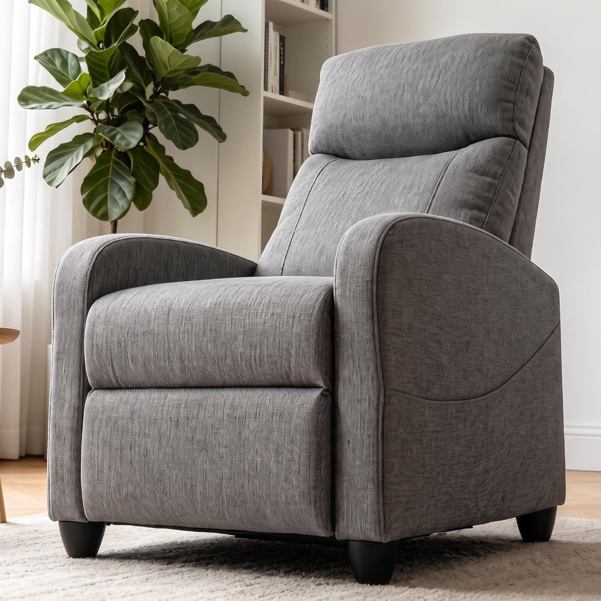 Sweetcrispy Recliner Chair Fabric Recliner Sofa No Massage, Home Theater Seating with Lumbar Support, Adjustable Push Back Overstuffed High-Density Sponge Reclining for Living Room, Slate Gray