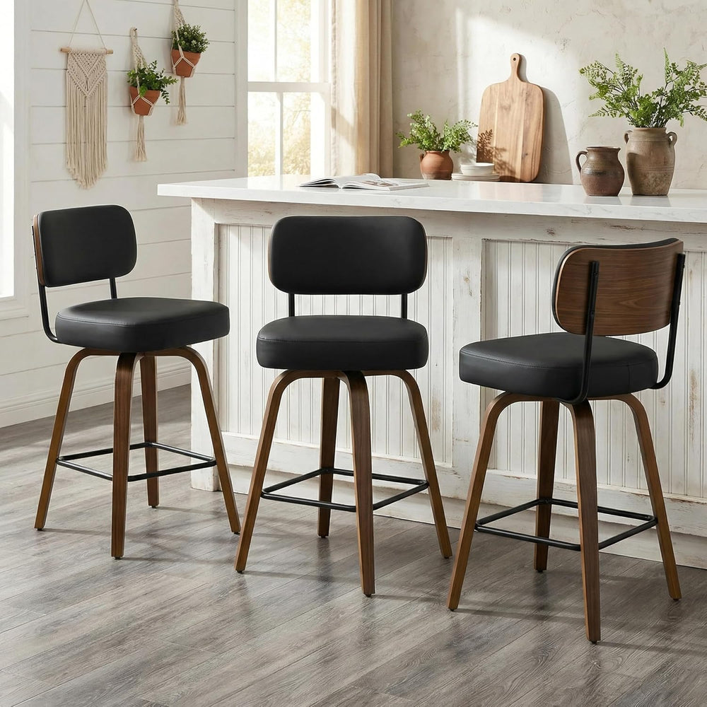 Swivel Bar Stools Set of 3, 26" Counter Height, Black